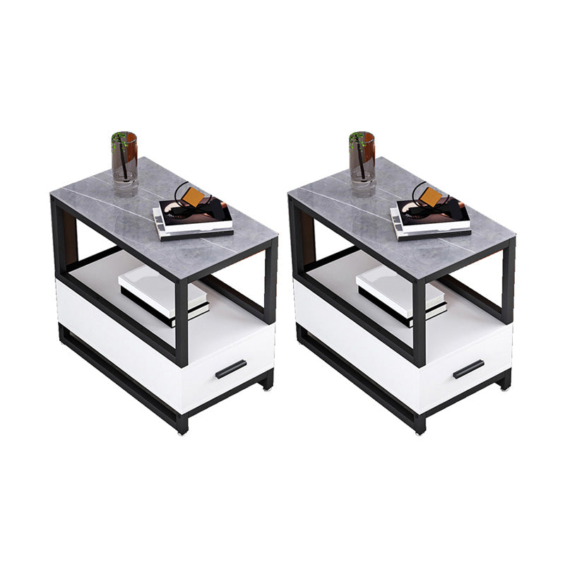 1-Drawer 1-Shelf End Table Modern 21.65" Tall Stone Side Table