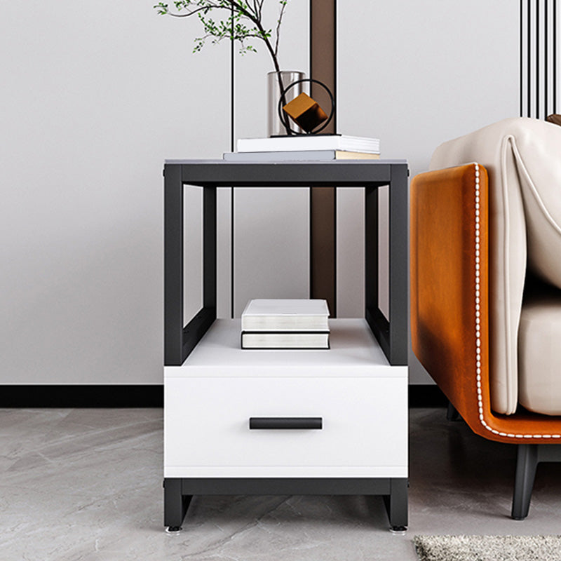 1-Drawer 1-Shelf End Table Modern 21.65" Tall Stone Side Table