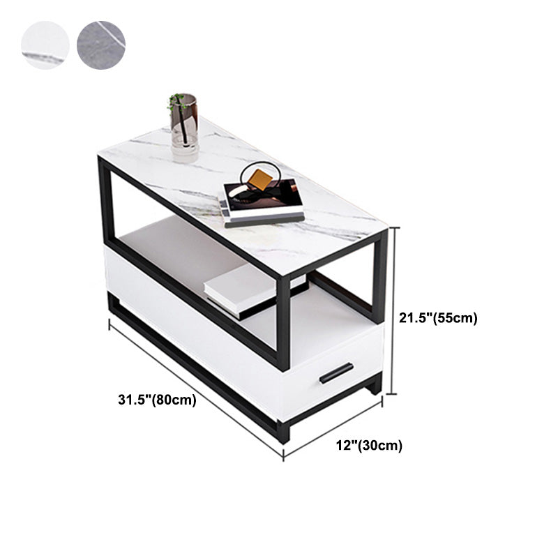 1-Drawer 1-Shelf End Table Modern 21.65" Tall Stone Side Table