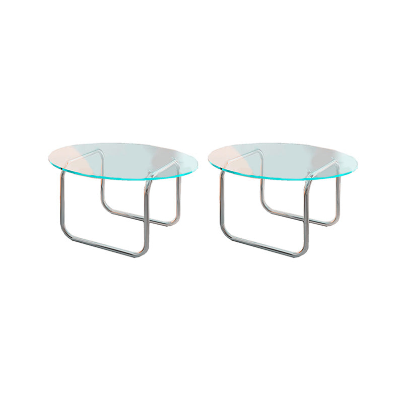 Modern Glass Round Side Table 27.5"/31.5" Wide Metal Sled End Table