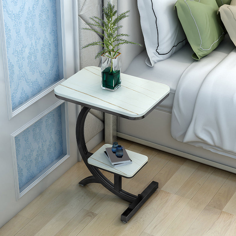 2-Tier Modernistic Metal C Side Table Slate Top Rectangular End Table