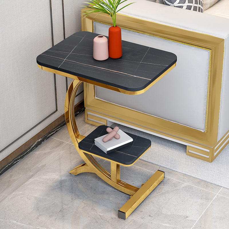 2-Tier Modernistic Metal C Side Table Slate Top Rectangular End Table