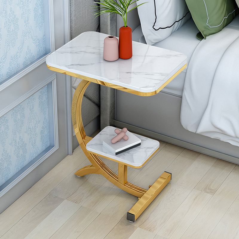 2-Tier Modernistic Metal C Side Table Slate Top Rectangular End Table