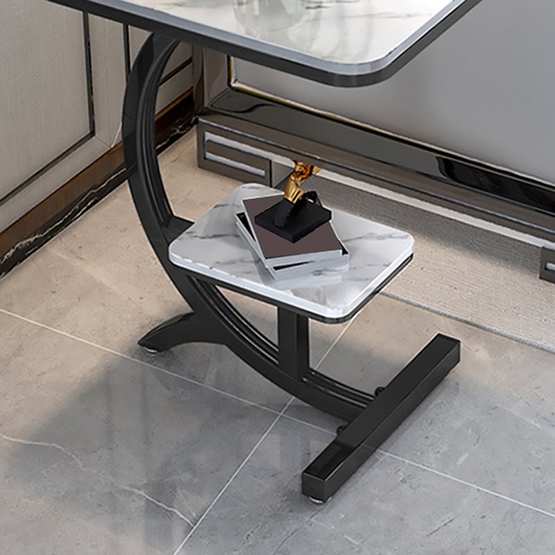 2-Tier Modernistic Metal C Side Table Slate Top Rectangular End Table