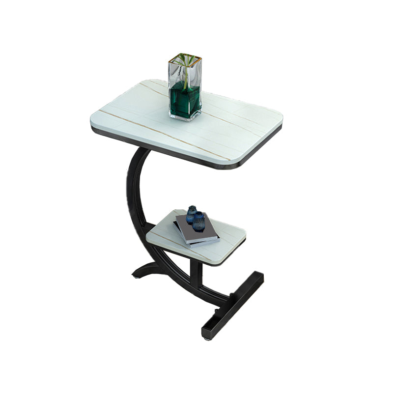 2-Tier Modernistic Metal C Side Table Slate Top Rectangular End Table
