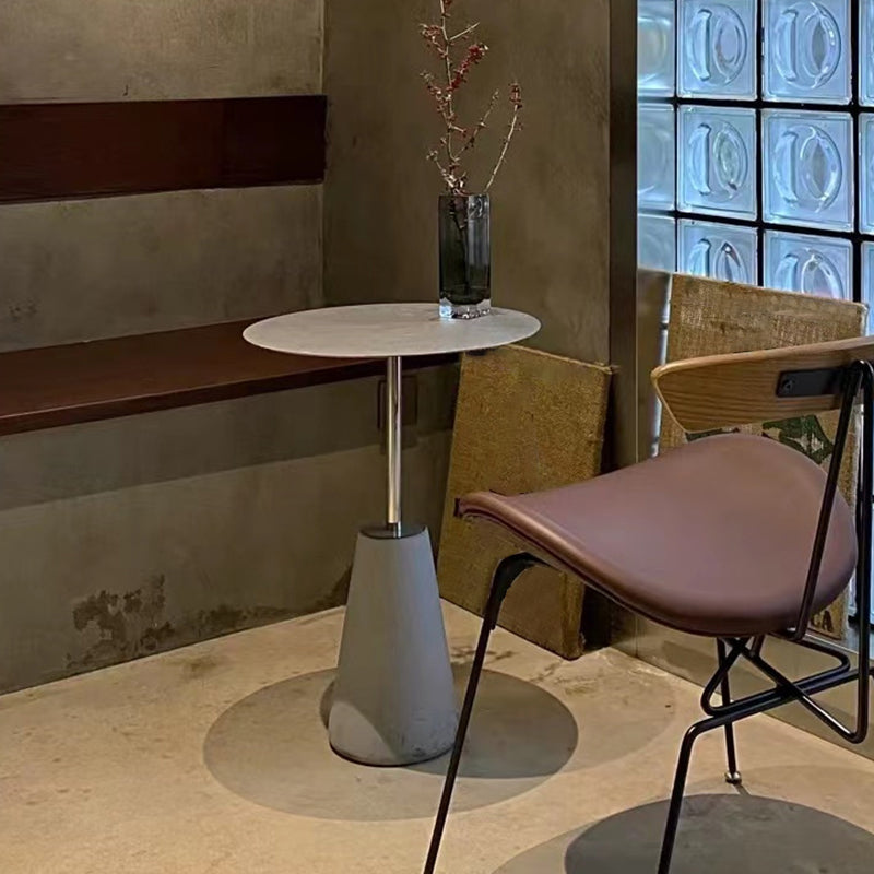 Dia 15.75"/19.69" Metal Round End Table Pedestal Side Table with Concrete Accent
