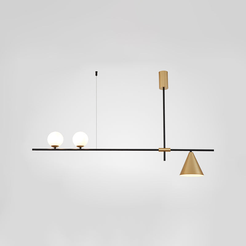 Metal Modern Ceiling Light Geometric Shape Island Light with Glass Shade for Living Room