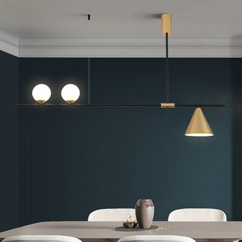 Metal Modern Ceiling Light Geometric Shape Island Light with Glass Shade for Living Room