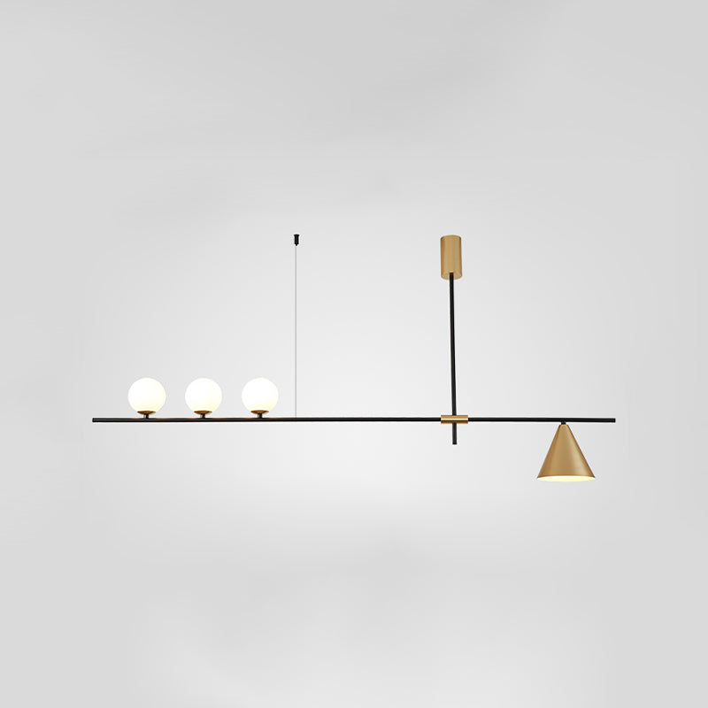 Metal Modern Ceiling Light Geometric Shape Island Light with Glass Shade for Living Room