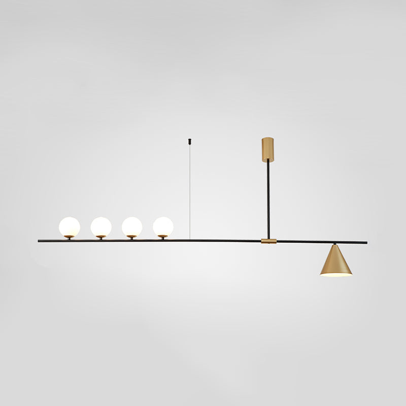 Metal Modern Ceiling Light Geometric Shape Island Light with Glass Shade for Living Room