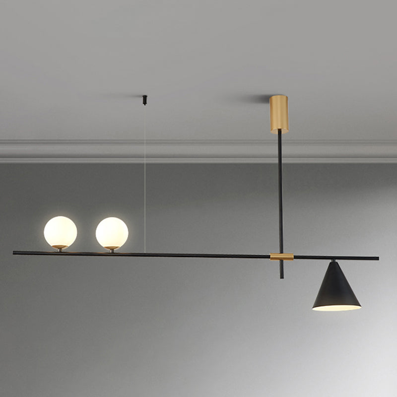 Metal Modern Ceiling Light Geometric Shape Island Light with Glass Shade for Living Room