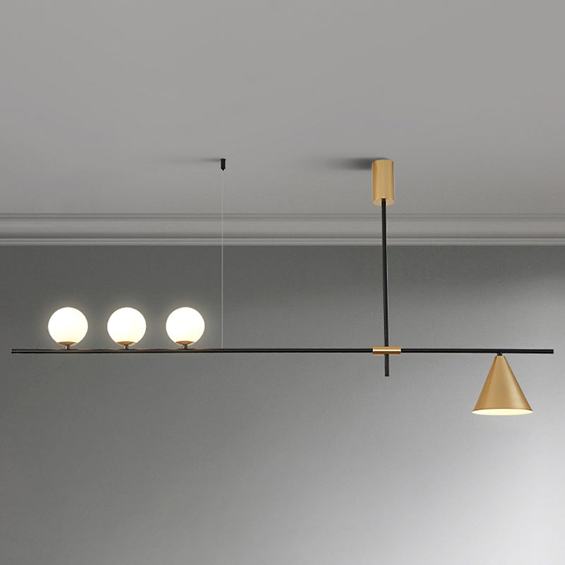 Metal Modern Ceiling Light Geometric Shape Island Light with Glass Shade for Living Room