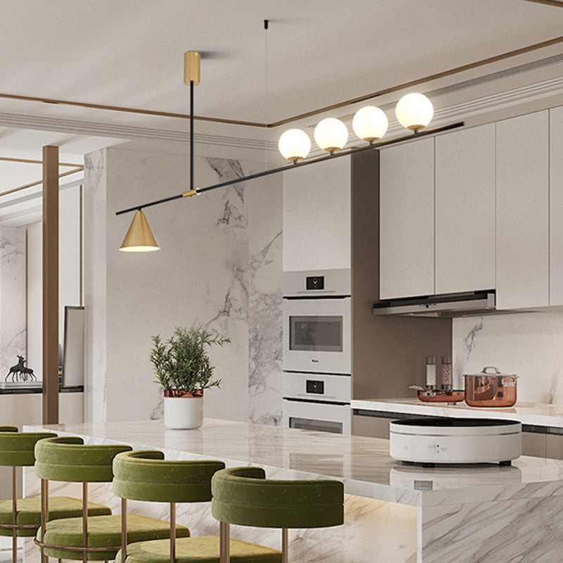 Metal Modern Ceiling Light Geometric Shape Island Light with Glass Shade for Living Room