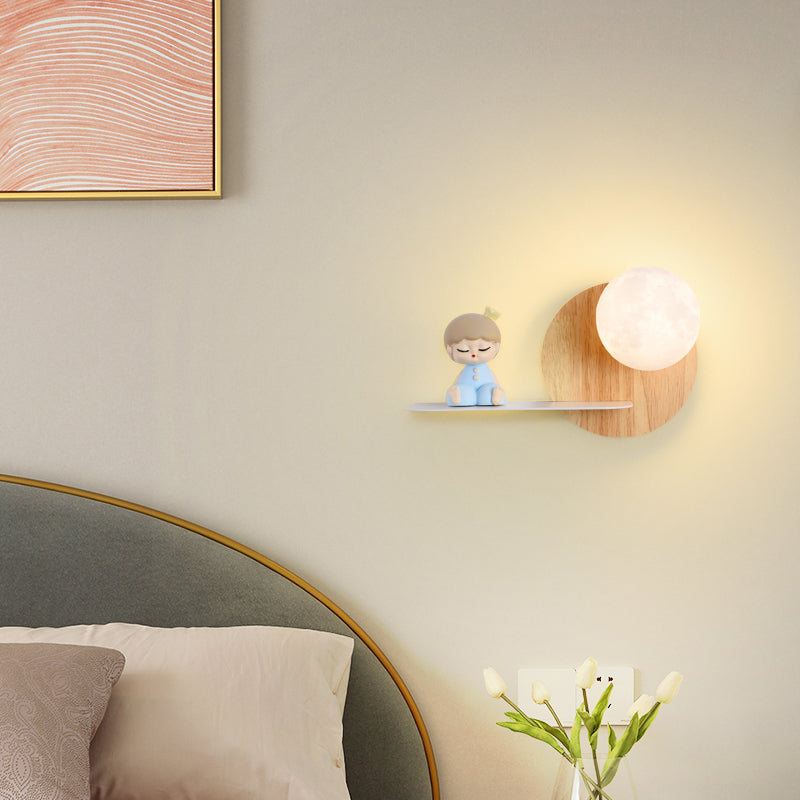 Metal & Wood 1 - Light Wall Light , Kids Style , Round / Square Wall Fixture