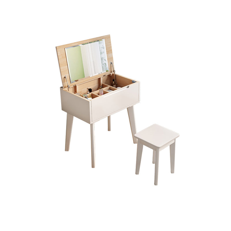 Scandinavian Wood Vanity and Stool Dressing Table with Storage