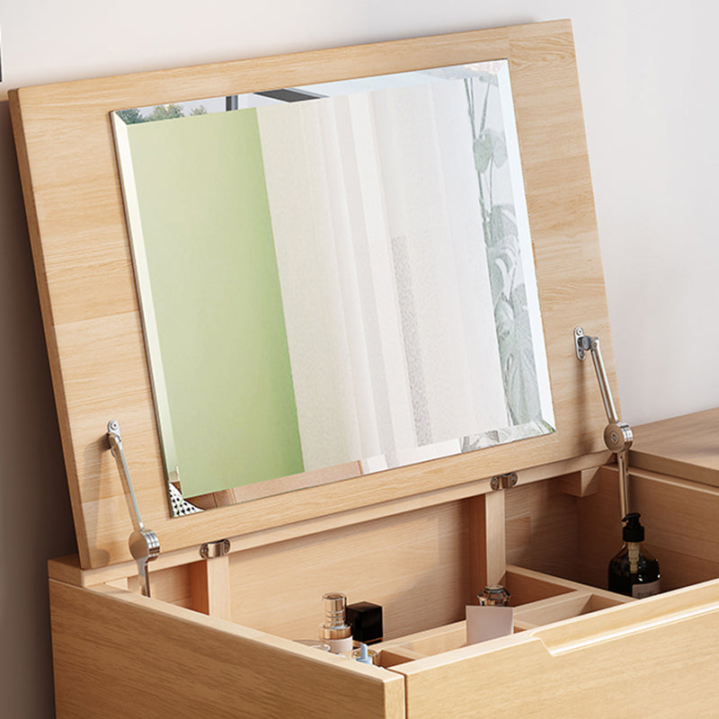 Scandinavian Wood Vanity and Stool Dressing Table with Storage