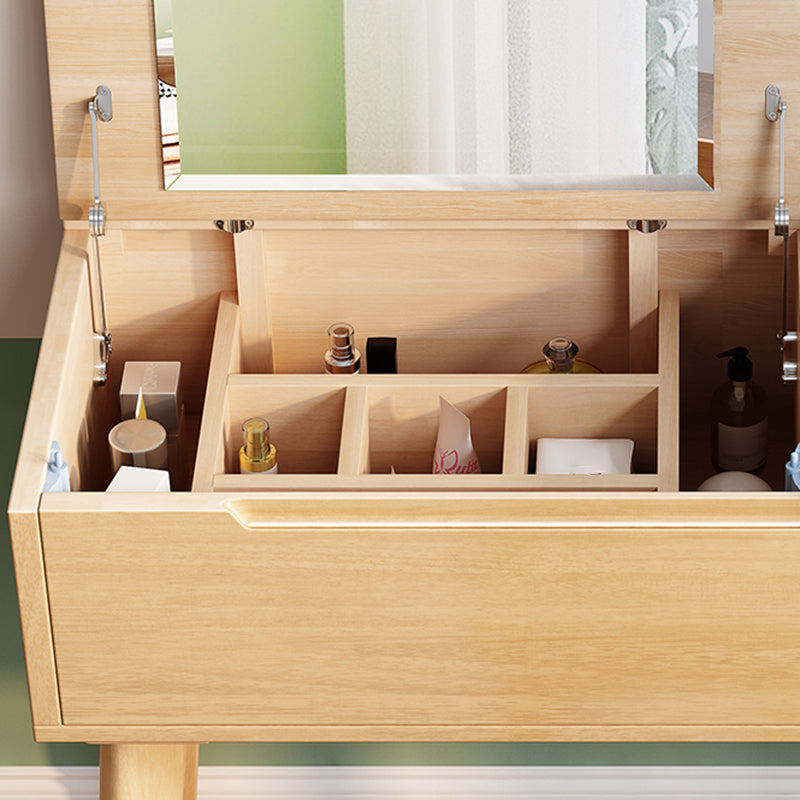 Scandinavian Wood Vanity and Stool Dressing Table with Storage