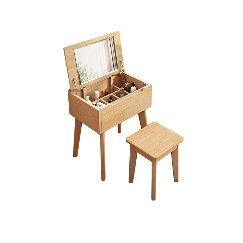 Scandinavian Wood Vanity and Stool Dressing Table with Storage