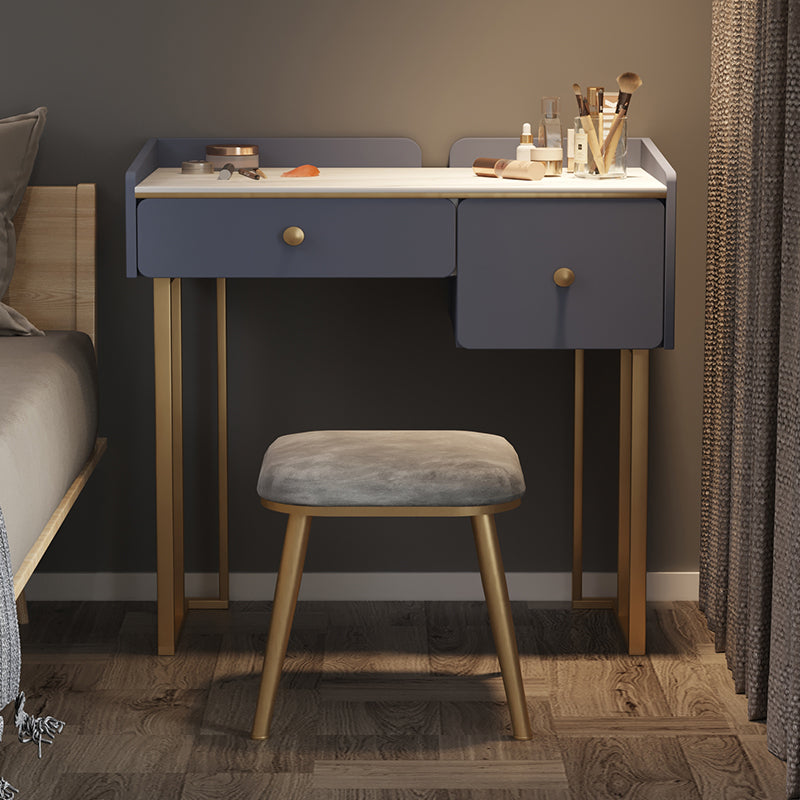 Luxurious 2 Storage Drawers Vanity Set with Padded Stool in White/Grey