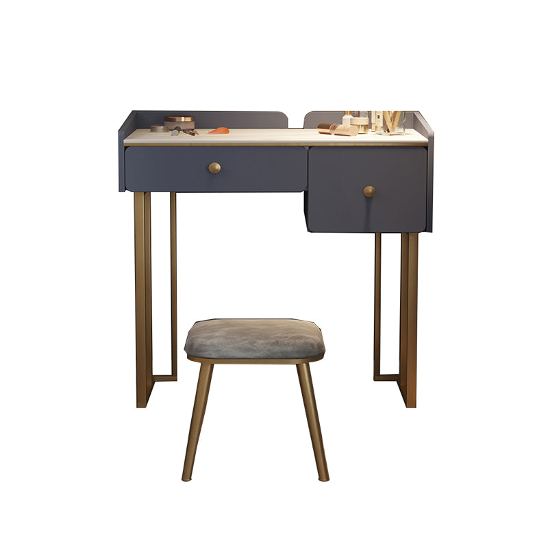 Luxurious 2 Storage Drawers Vanity Set with Padded Stool in White/Grey
