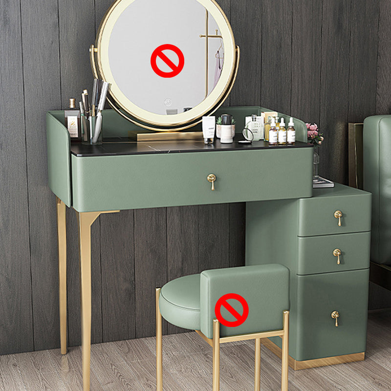 Stone Top Vanity and Stool Dressing Table Faux Leather Make-up Vanity