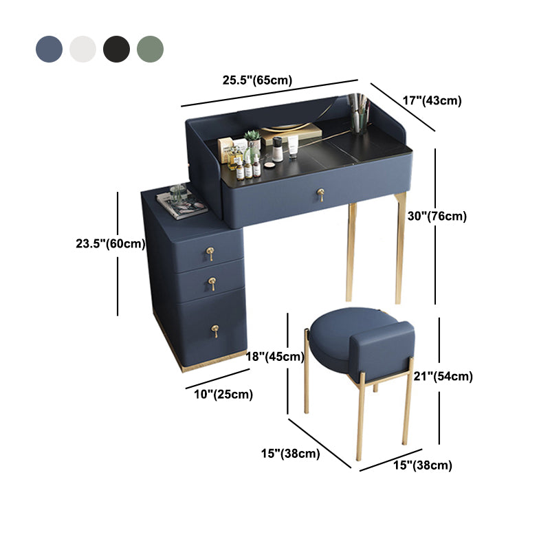 Stone Top Vanity and Stool Dressing Table Faux Leather Make-up Vanity