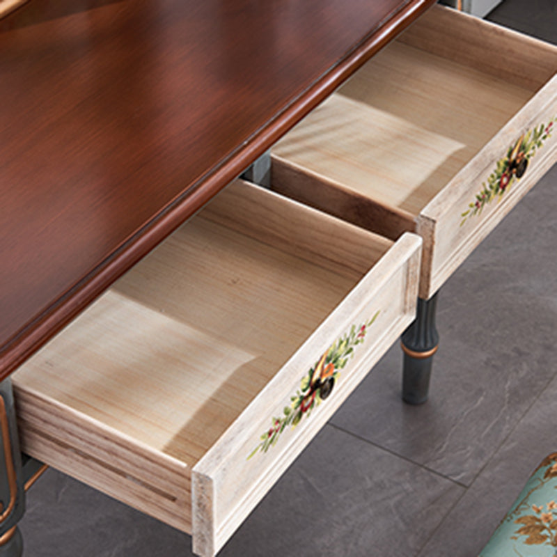 Victorian Wood Vanity Set with Stool and Mirror in Antique Oak Vanity