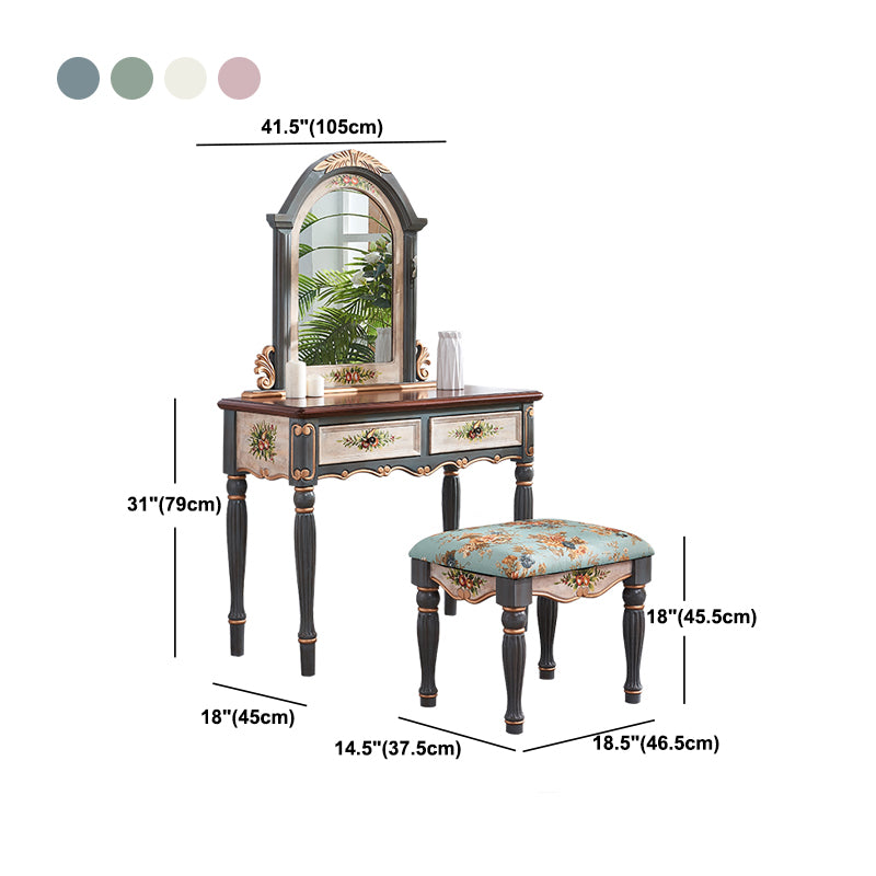Victorian Wood Vanity Set with Stool and Mirror in Antique Oak Vanity