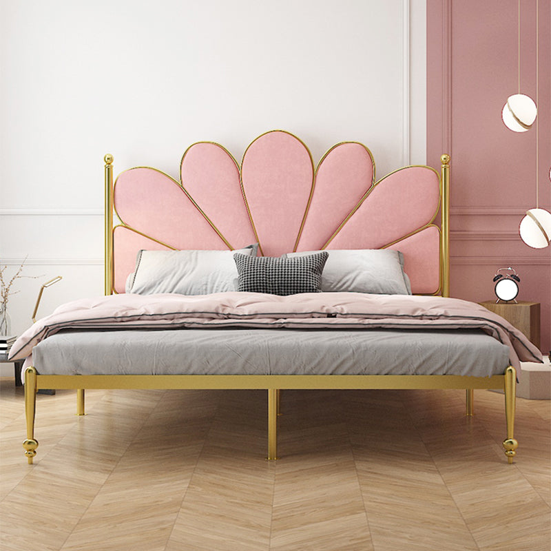 Upholstered Bed with Headboard Metal Bed Frame in Gold Finish