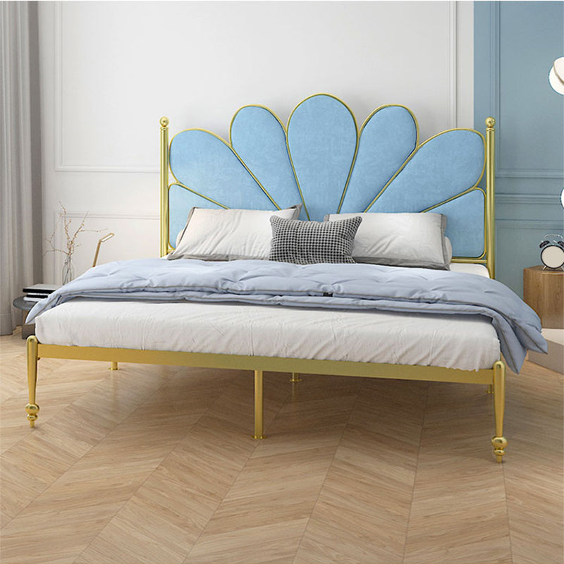 Upholstered Bed with Headboard Metal Bed Frame in Gold Finish