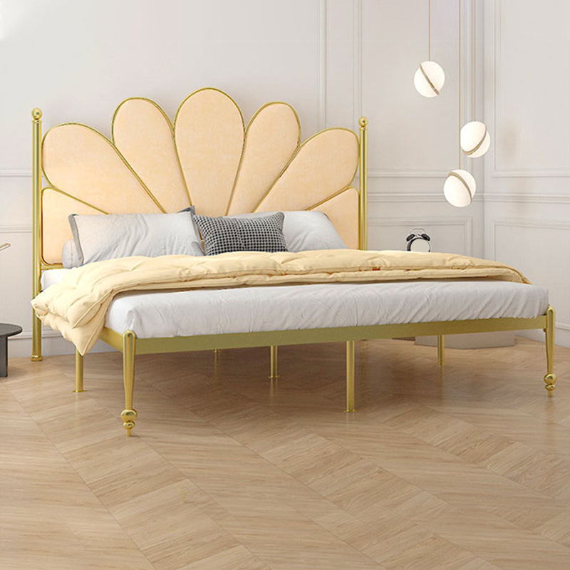 Upholstered Bed with Headboard Metal Bed Frame in Gold Finish
