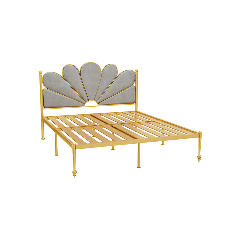 Upholstered Bed with Headboard Metal Bed Frame in Gold Finish