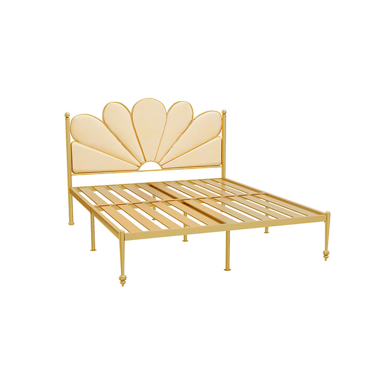 Upholstered Bed with Headboard Metal Bed Frame in Gold Finish