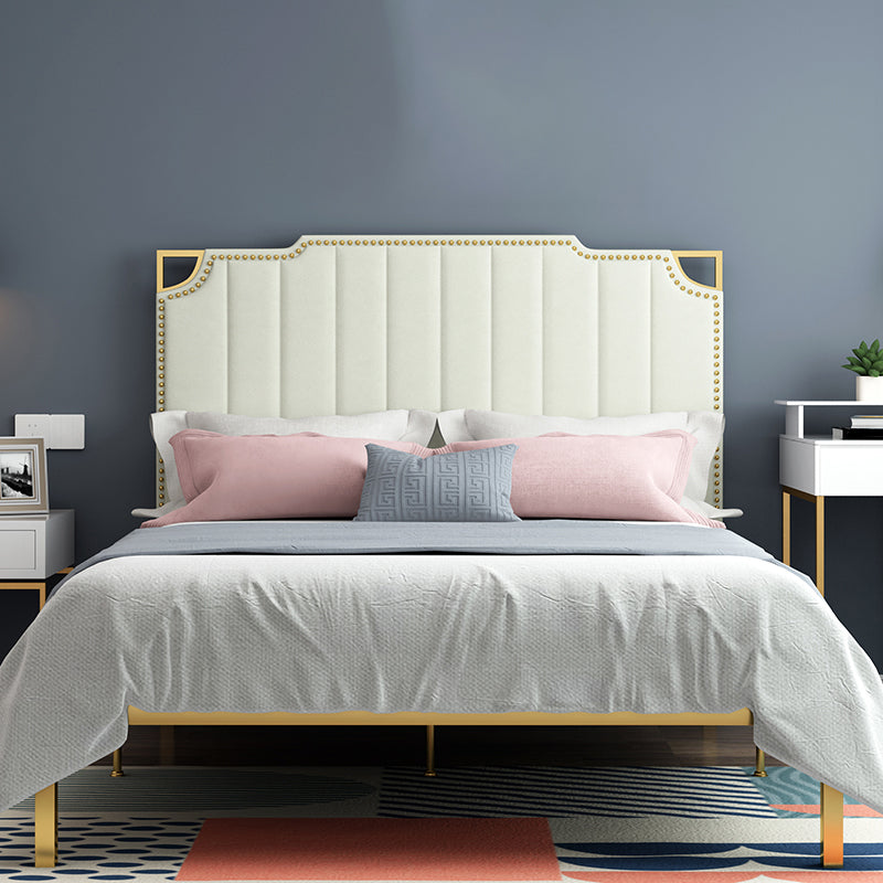 Nailhead Upholstered Bed with Headboard Metal Bed Frame in Gold