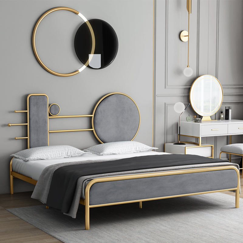 Metal Velvet Open-Frame Bed with Headboard and Metal Legs Bed