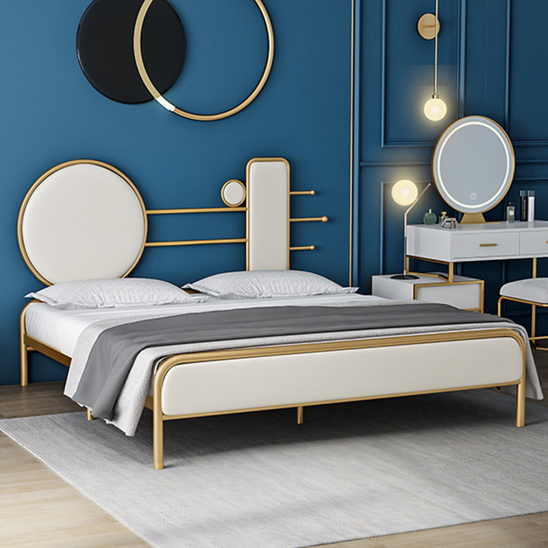 Metal Velvet Open-Frame Bed with Headboard and Metal Legs Bed