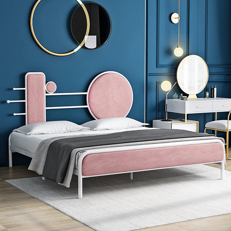 Metal Velvet Open-Frame Bed with Headboard and Metal Legs Bed