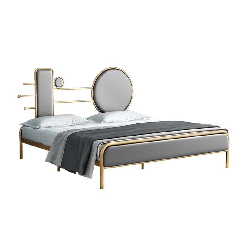 Metal Velvet Open-Frame Bed with Headboard and Metal Legs Bed