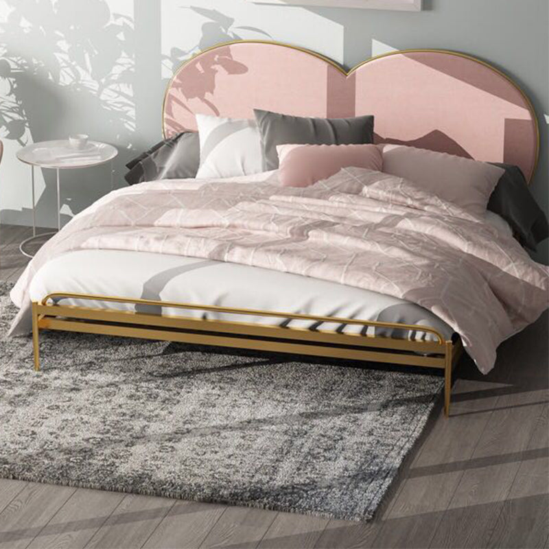 Metal Panel Bed,Heart Upholstered Headboard, 79 inch ,Chrome Color