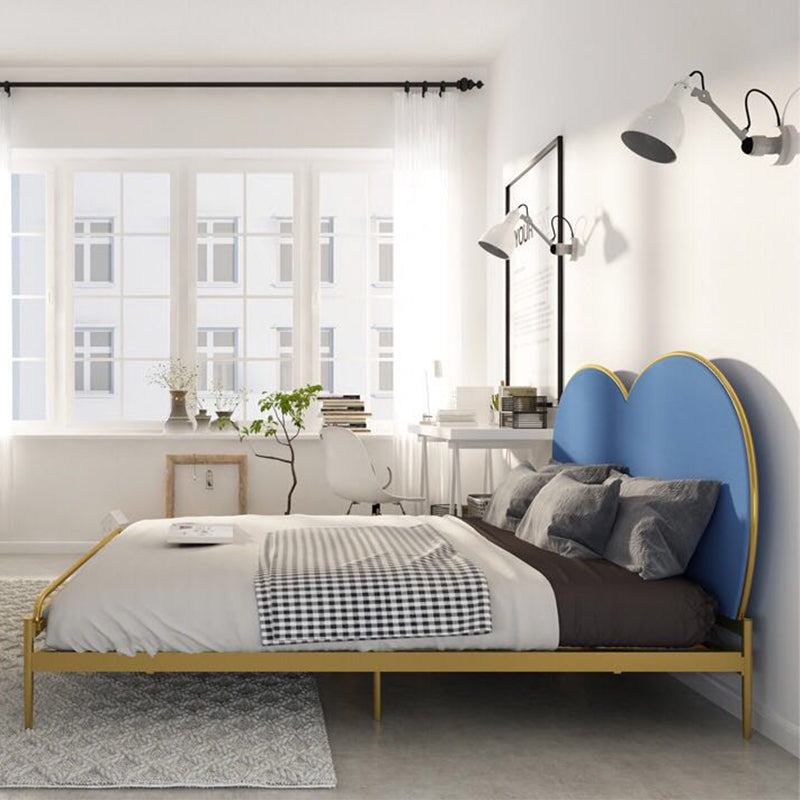 Metal Panel Bed,Heart Upholstered Headboard, 79 inch ,Chrome Color