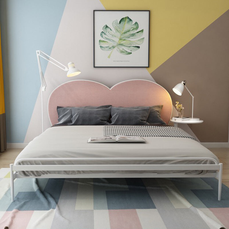 Metal Panel Bed,Heart Upholstered Headboard, 79 inch ,Chrome Color