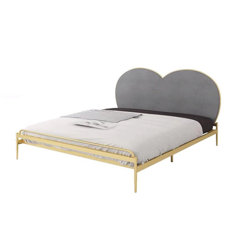 Metal Panel Bed,Heart Upholstered Headboard, 79 inch ,Chrome Color