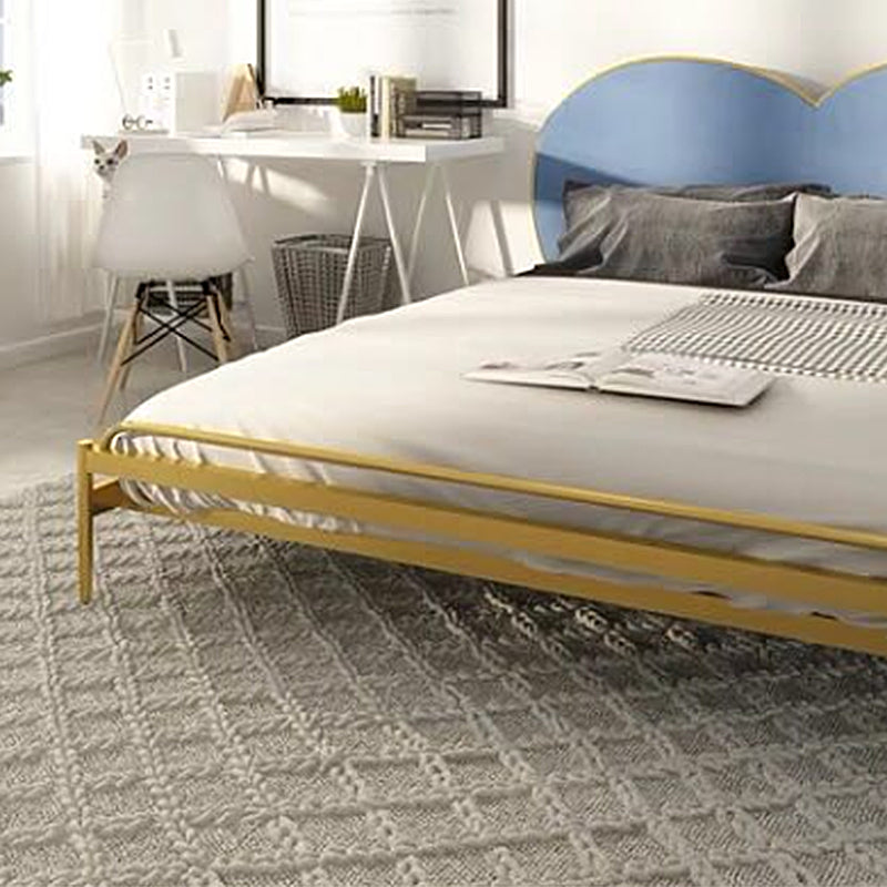 Metal Panel Bed,Heart Upholstered Headboard, 79 inch ,Chrome Color