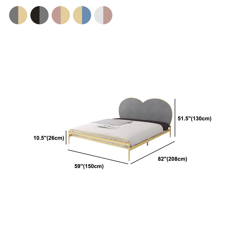 Metal Panel Bed,Heart Upholstered Headboard, 79 inch ,Chrome Color
