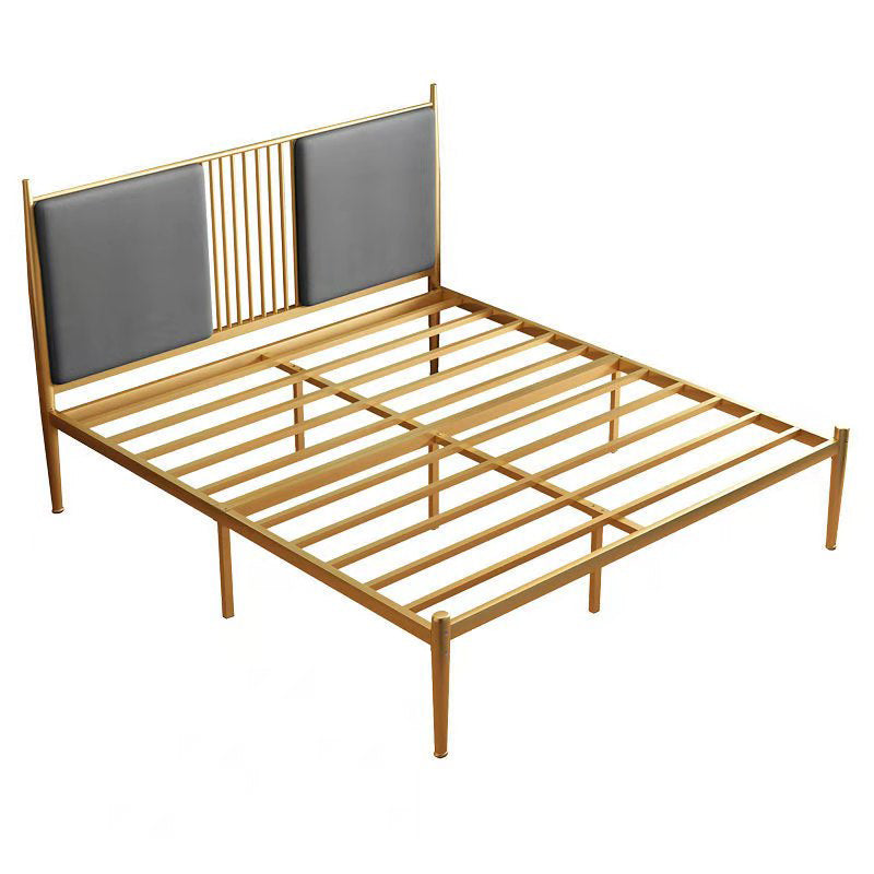Iron Frame Standard Bed with Rectangular Faux Leather Headboard
