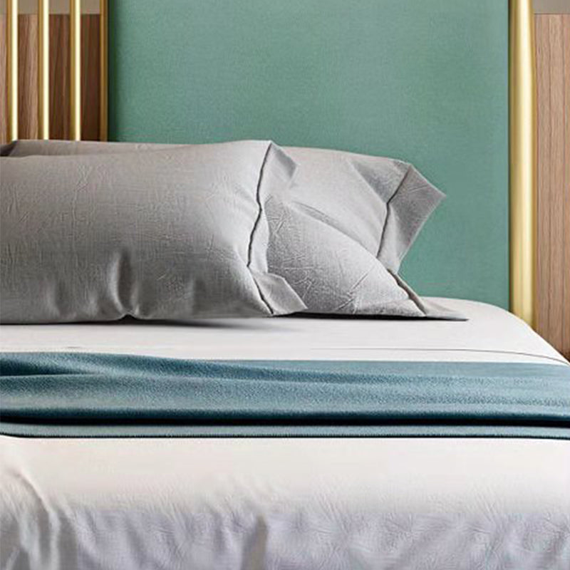 Iron Frame Standard Bed with Rectangular Faux Leather Headboard