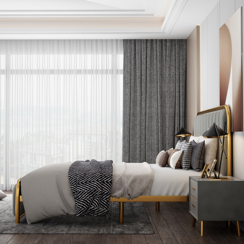 Glam Style Rectangular Headboard Standard Bed with Panel Headboard Bed