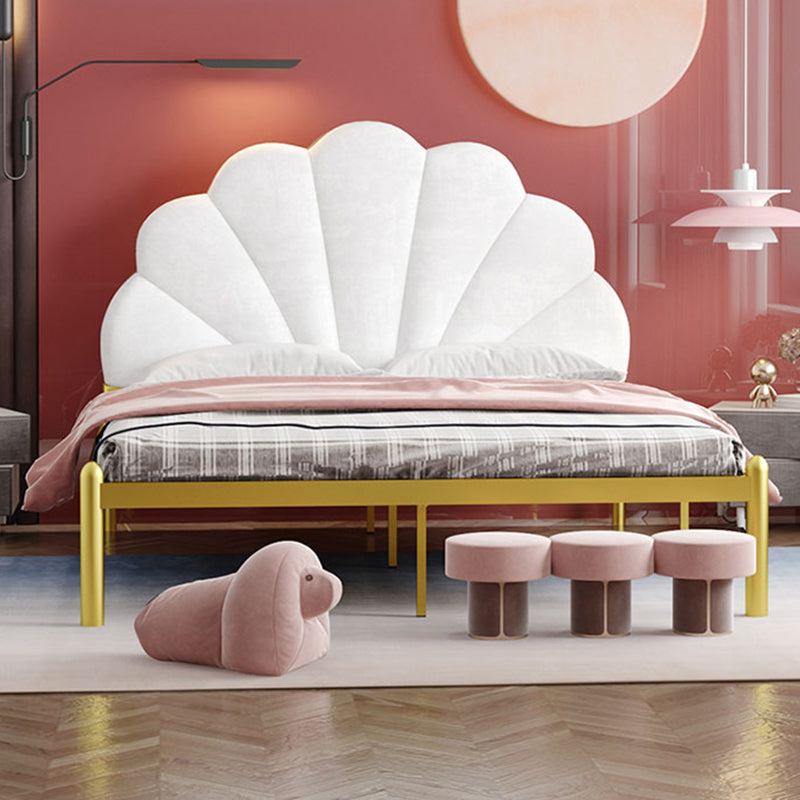 shell Suede Upholstered Headboard ,47 inch High Metal Panel Bed
