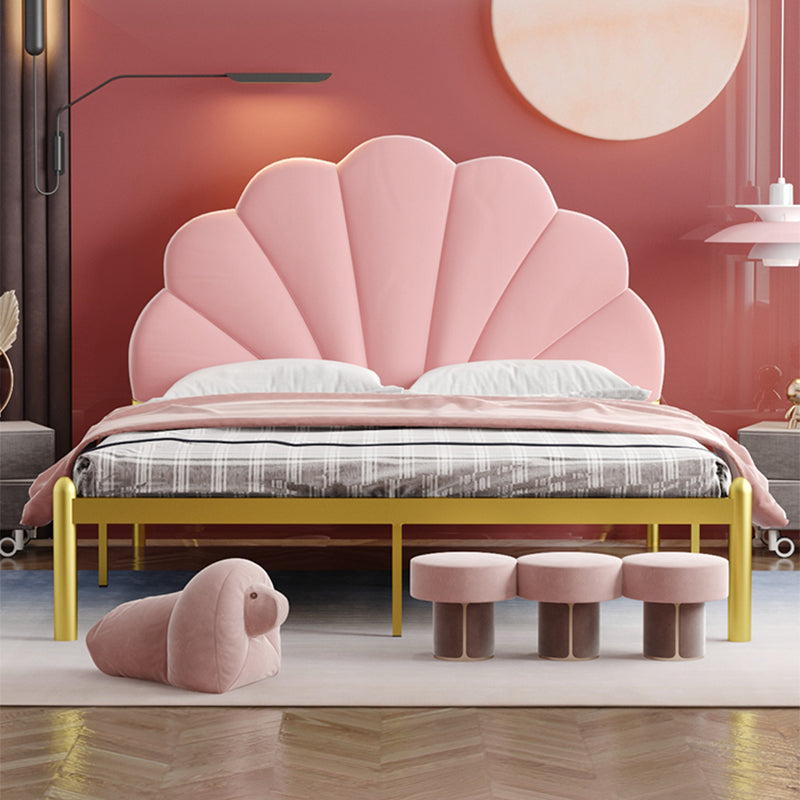 shell Suede Upholstered Headboard ,47 inch High Metal Panel Bed
