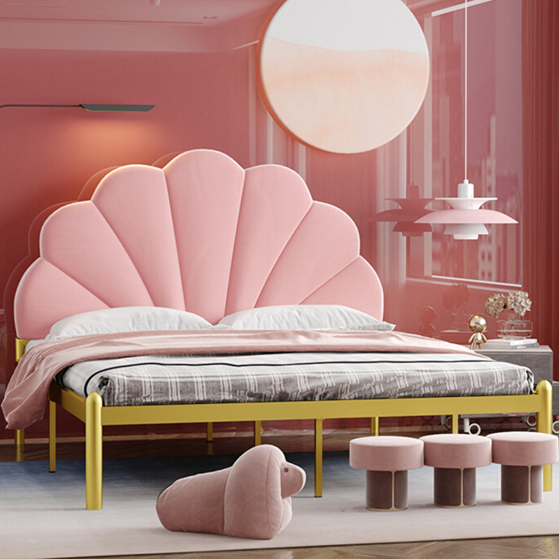 shell Suede Upholstered Headboard ,47 inch High Metal Panel Bed